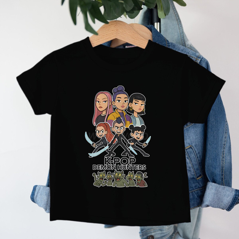 クロスボーダー KPop デーモンハンターデーモンハンターグループプリントコットン Tシャツ夏のファッション子供カジュアル半袖|undefined