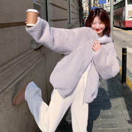 蓝色两面穿连帽羊羔毛外套女2025冬季巨好看设计感宽松加厚派克服