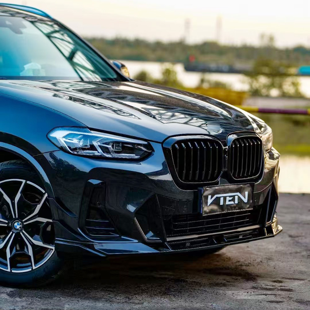 Suitable for 22-25 BMW X3 G01 late LCI modified VTEN front lip, front air spoiler, glossy black three-section front splitter
