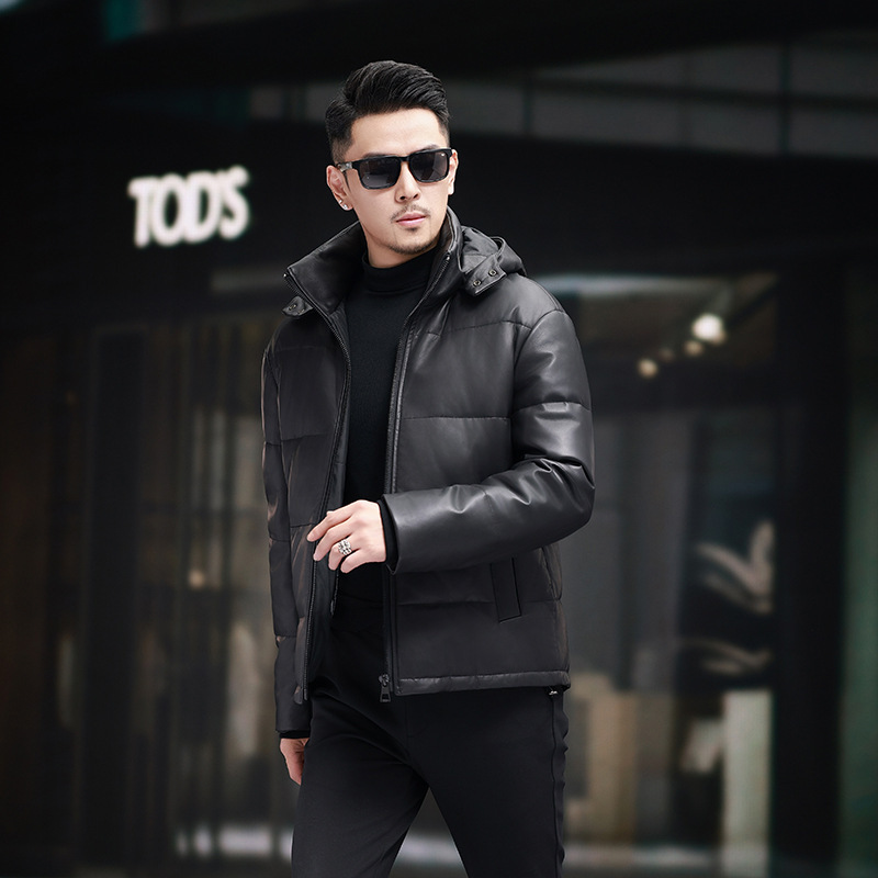 First Layer Goatskin Goose down Jacket Thickeneded Removable Hood Genuine Leather Jacket Classy Fashion Men's Genuine Leather down Jacket First Layer Goatskin Goose down Jacket Thickeneded Removable Hood Genuine Leather Jacket Classy Fashion Men's Genuine Leather down Jacket