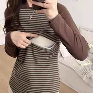 Spring, Autumn and Winter Double-Sided Brushed Warm Turtleneck Pull-Up Bottoming Trbottomy Mom Breastfeeding Confinement Clothes Home Clothes Tops 2309