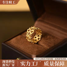 小红书中古克罗心拉丝戒指s925纯银镀金意大利工艺老钱风指环批发