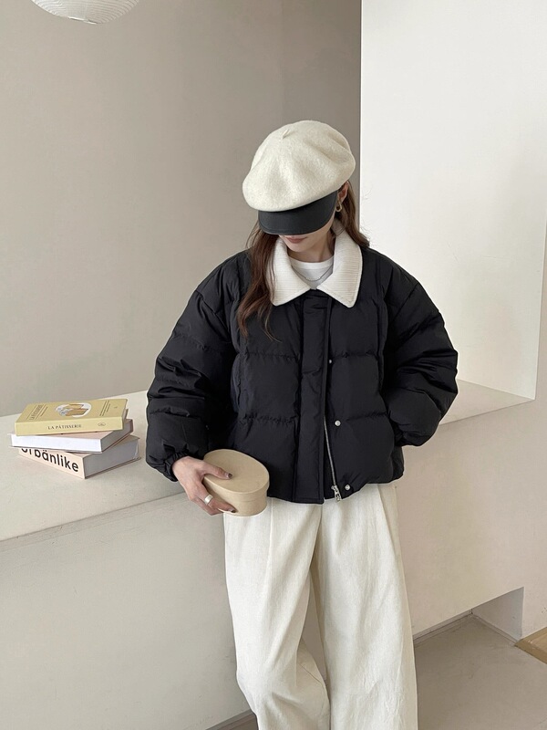 灯芯绒翻领白鸭绒羽绒服女2025冬季新款学院风韩系宽松短款小个子|undefined