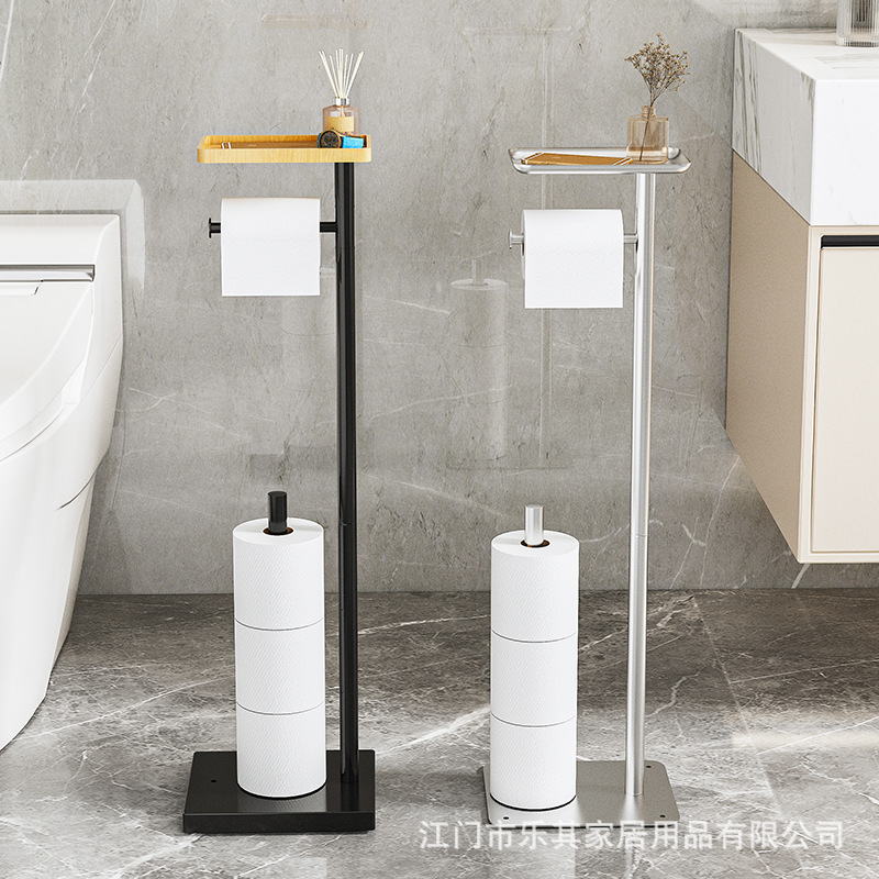 Estante de papel enrollado de piso transfronterizo, estante de toallas de papel vertical sin perforación para el hogar, estante de acabado de papel higiénico multiusos