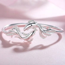 美人鱼手镯女白铜镀银开口手环年轻款潮流个性双鱼锦鲤实心镯子