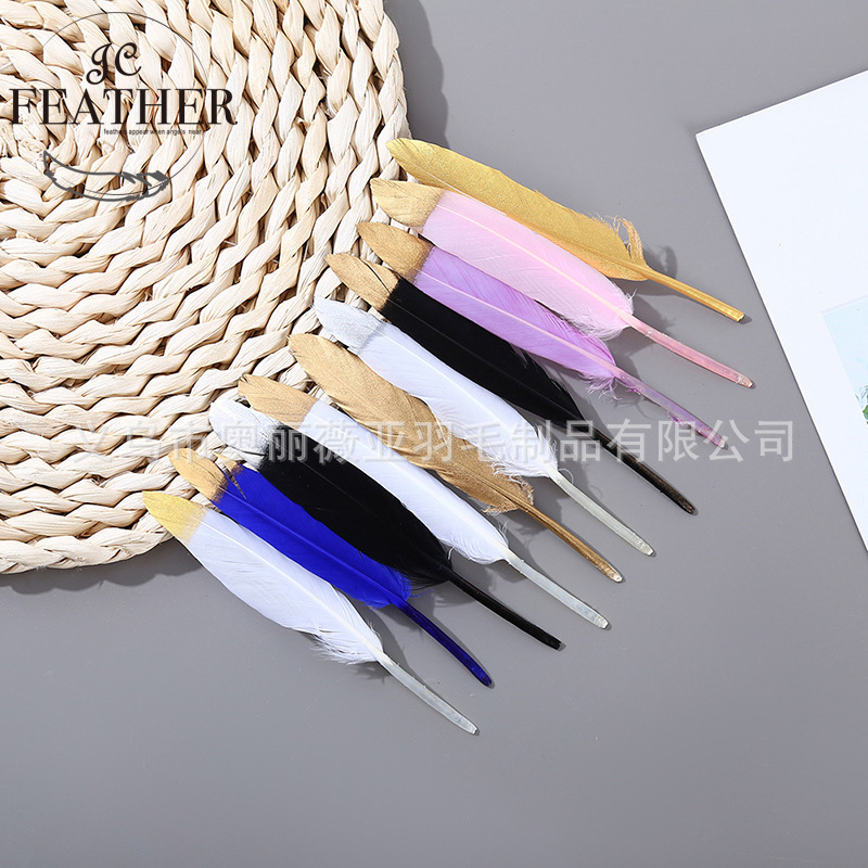 Creative golden spray paint goose feather handmade DIY clothing small straight knife decorative goose feather crafts raw materials wholesale Creative golden spray paint goose feather handmade DIY clothing small straight knife decorative goose feather crafts raw materials wholesale