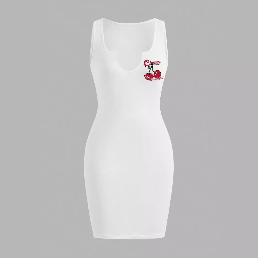 Spandex Fabric Type Mid Waist Waist Line Holiday, Party Occasion U Neck Neckline Skinny Fit Type Wholesale Women's Streetwear Cherry Holiday Party U Neck Sleeveless Sheath Dress