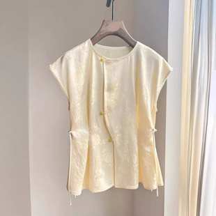 2024 Summer New Style Chic Elegant All-match Top New Chinese Style National Style Buckle Sleeveless T-shirt Shirt for Women