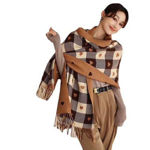 Tassel checkerboard warm love plaid imitation cashmere scarf for women winter Korean version core-spun yarn shawl scarf