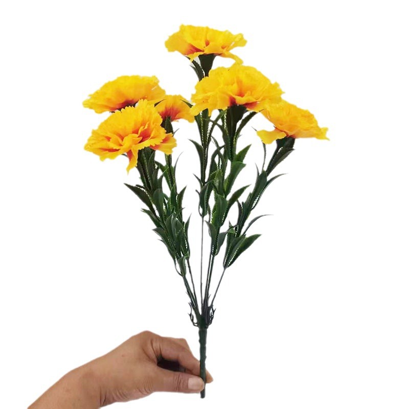 Xiaoyu Simulation Flower 7 Claveles Manlos de estilo europeo Ramo de claveles del día de la madre Paquete suave interior al por mayor