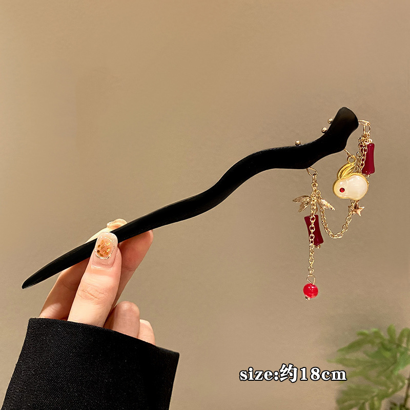 黑檀木新中式发簪女现代简约流苏发钗古风气质高级感盘发头饰|undefined