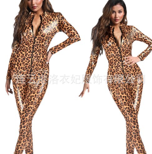 Sexy de cuero de una pieza apretado Abierto de cuero de charol uniforme de la policía seductora juego de rol traje de anclaje