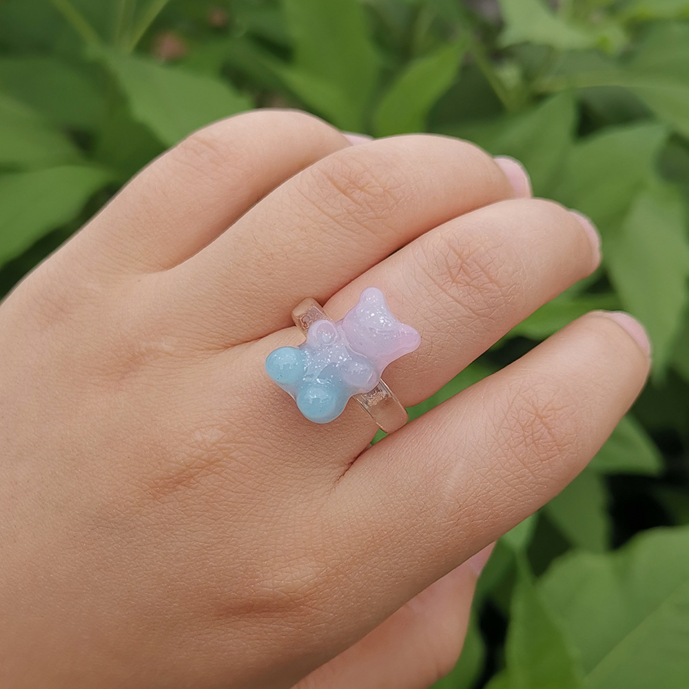 Europe And America Cross Border New Geometric Bear Ring Korean Ins Style Color Ring Girly Style Acrylic Jewelry For Women display picture 7