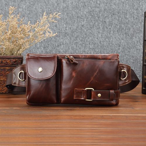 Korean style men's waist bag, outdoor sports multi-functional waist and chest bag, first layer cowhide leather retro men's bag wholesale