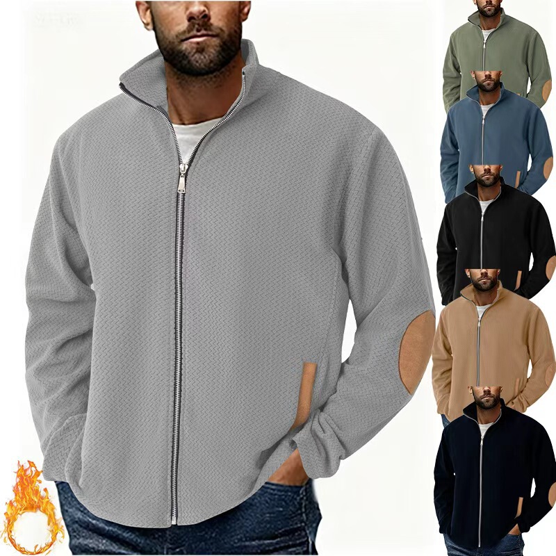 2025 Cross-Border Men's Fleece Jacket Amazon Loose Fit Fleece-Lined Autumn and Winter Men's Clothing Water Ripple Sweatshirt