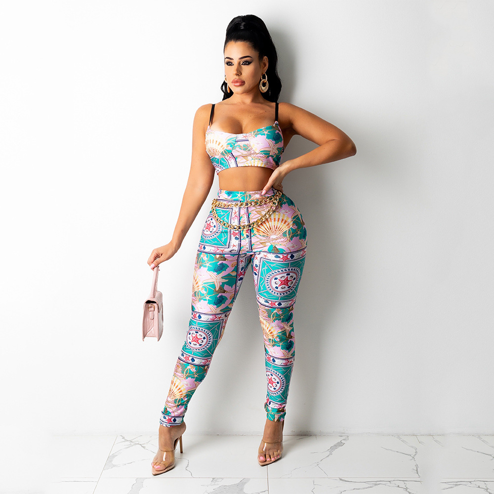 women s sexy tight-fitting printed trousers two-piece nihaostyles wholesale clothing NSOSD78478