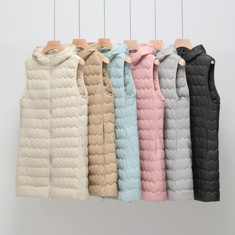 Down Vest for Women 2025 Autumn and Winter New Style Thin Lining Mid-Length Slim Korean Style Hooded Student Inner Vest Trendy Down Vest for Women 2025 Autumn and Winter New Style Thin Lining Mid-Length Slim Korean Style Hooded Student Inner Vest Trendy