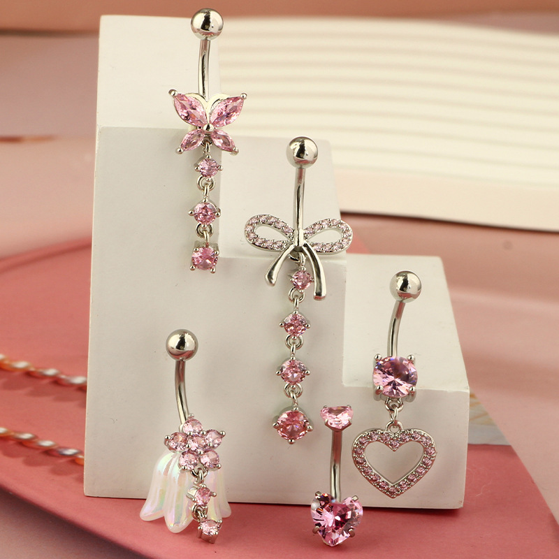 Heart Shape Pattern Women's Gender 1 Piece Belly Rings Simple Style Heart Shape 304 Stainless Steel Inlay Zircon