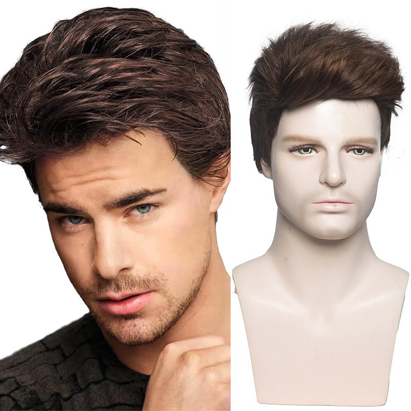 Cross-border European and American fashion men's wigs fluffy mixed color short warped bangs chemical fiber headgear Man wigs wholesale