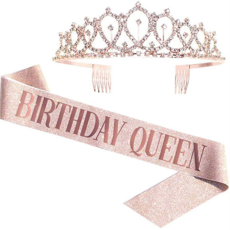 Диадема-ободок набор с кристаллами и лентой "Birthday Queen", комфортная подарочная принадлежность