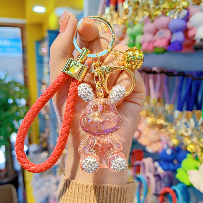 Diamante cristal conejo de dibujos animados resina llavero colgante encantador llavero de automóvil creativo bolsos accesorios de mujer regalos