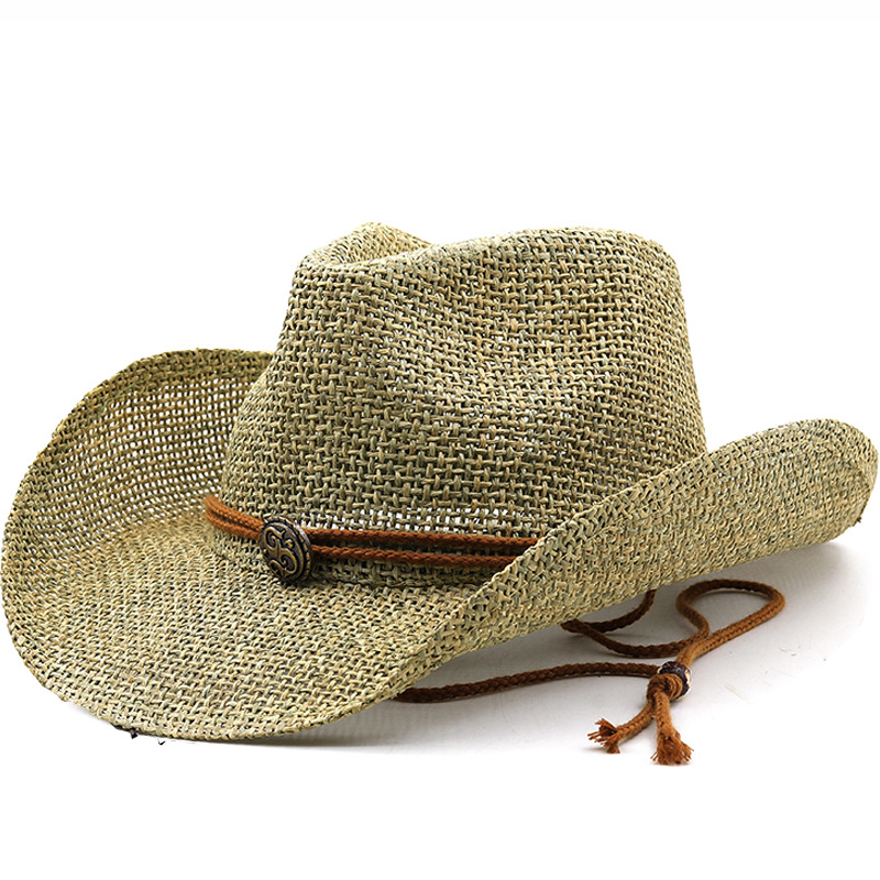 Unisex Cowboy Style Solid Color Curved Eaves Straw Hat display picture 2