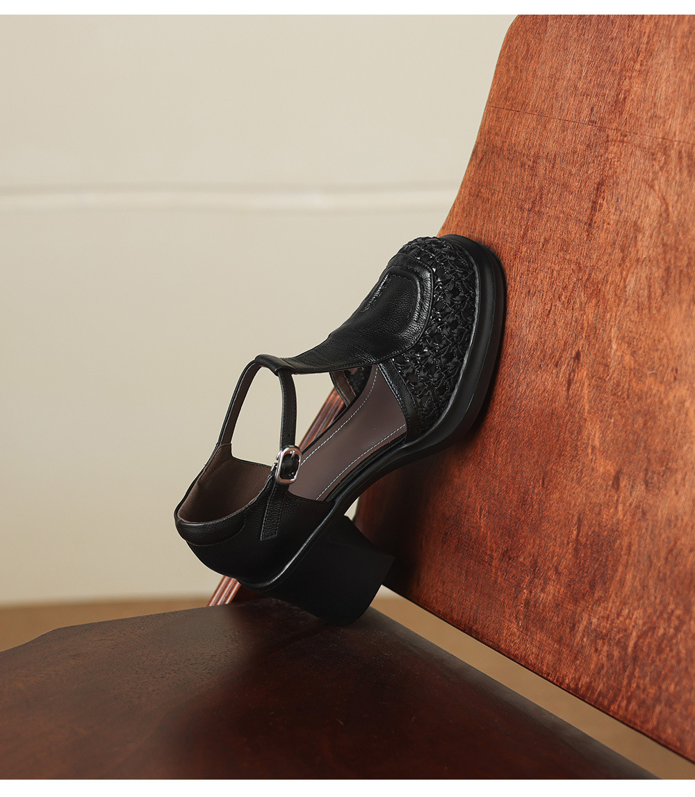 Sandal cao gót nữ mũi nhọn quai chữ T đế dày gót 7 cm — đen chi tiết 21