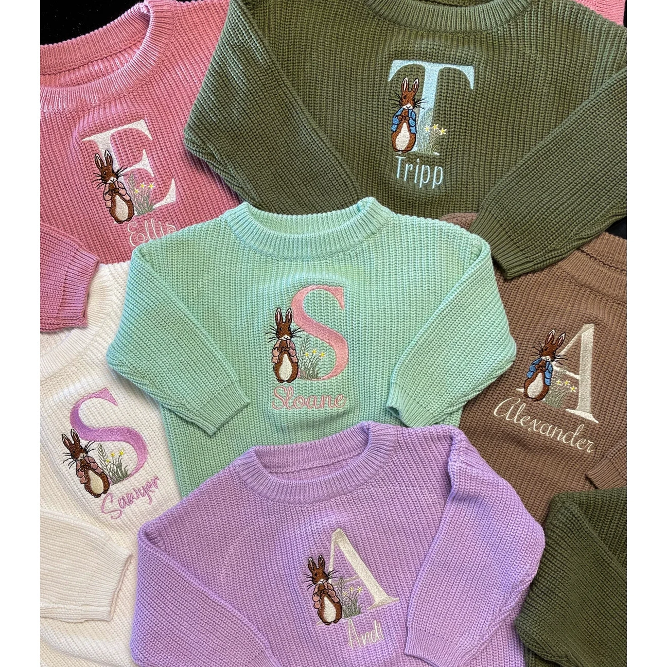 Кролик Питер свитер с вышивкой-имя вышитый детский свитер хлопковый детский пасхальный свитер