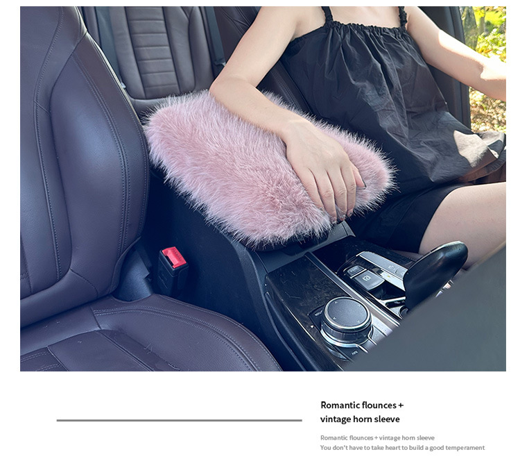 Car armrest box mat in stock for winter, fluffy plush thickened armrest box cover, car interior long plush wholesale