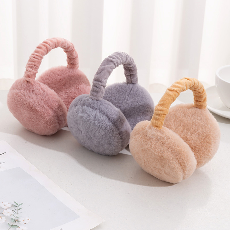 New Hamburg Folding Women's Warm Earmuffs Portable Men's and Women's Solid Color Winter Anti-Cold and Antifreeze Oversized Plush Earmuffs