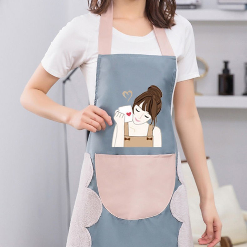 Delantal impermeable y resistente al aceite para cocina doméstica con diseño floral, diseño de conejo, limpieza a mano, delantal impermeable y resistente a las manchas, ropa de trabajo fina de verano