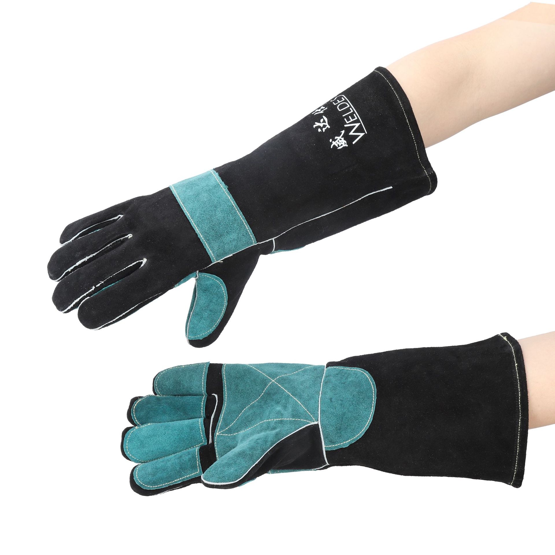 跨境牛皮电焊手套坚韧耐磨皮革机车驾驶机械景观防刺园艺手套