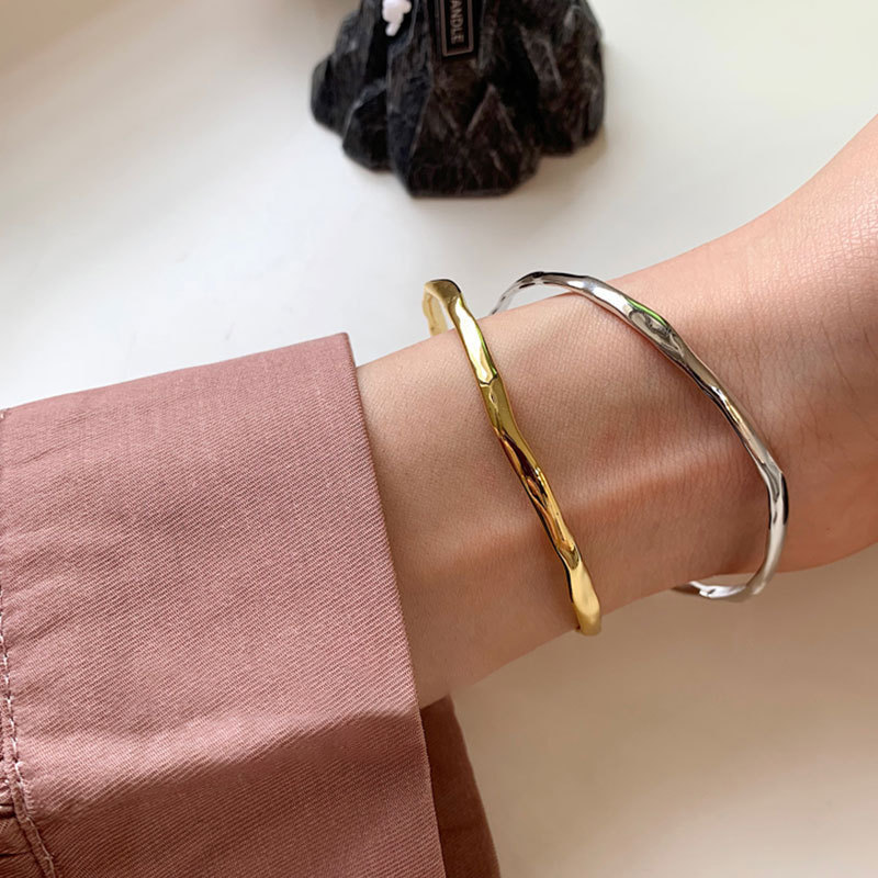 South Korea Dongdaemun 925 sterling silver irregular concave-convex texture bracelet female cold style light luxury disco dancing temperament