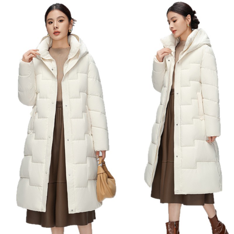 Ropa de algodón mediano y largo para mujeres 2025 cintura delgada encapuchada de invierno nueva moda versátil abrigo de algodón caliente coreano