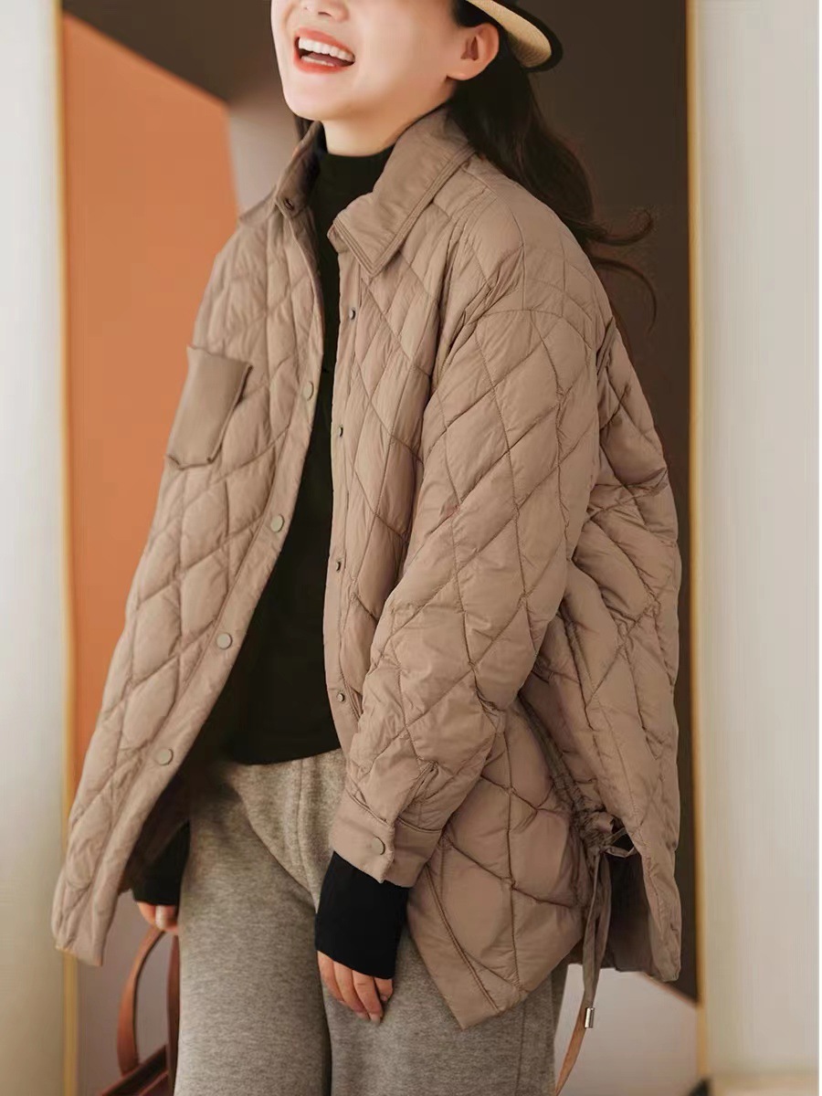 Agujero M 90 terciopelo Otoño e Invierno nueva moda casual solapa color sólido cordón diseño gris pato abajo chaqueta abrigo