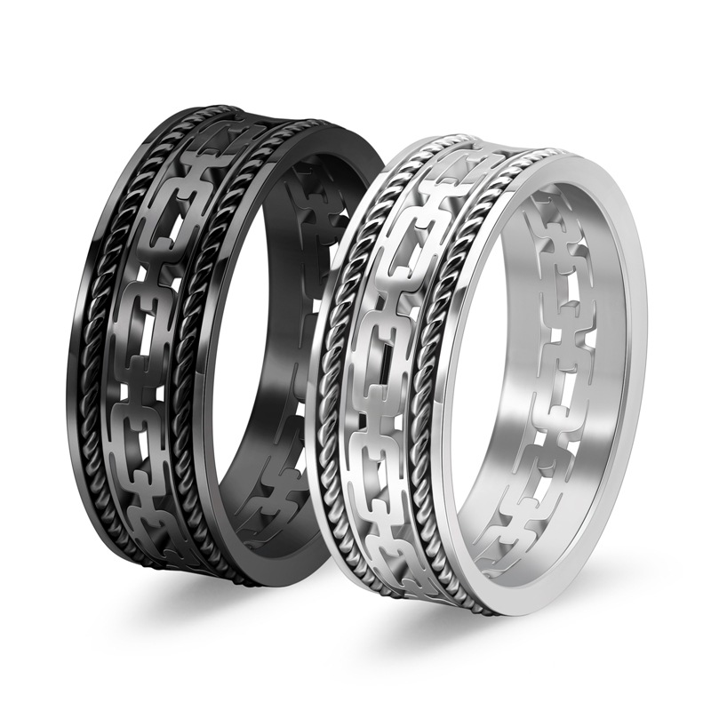 Personalised Men’s Titanium Steel Cuban Link Ring Double Strand_voghion.com