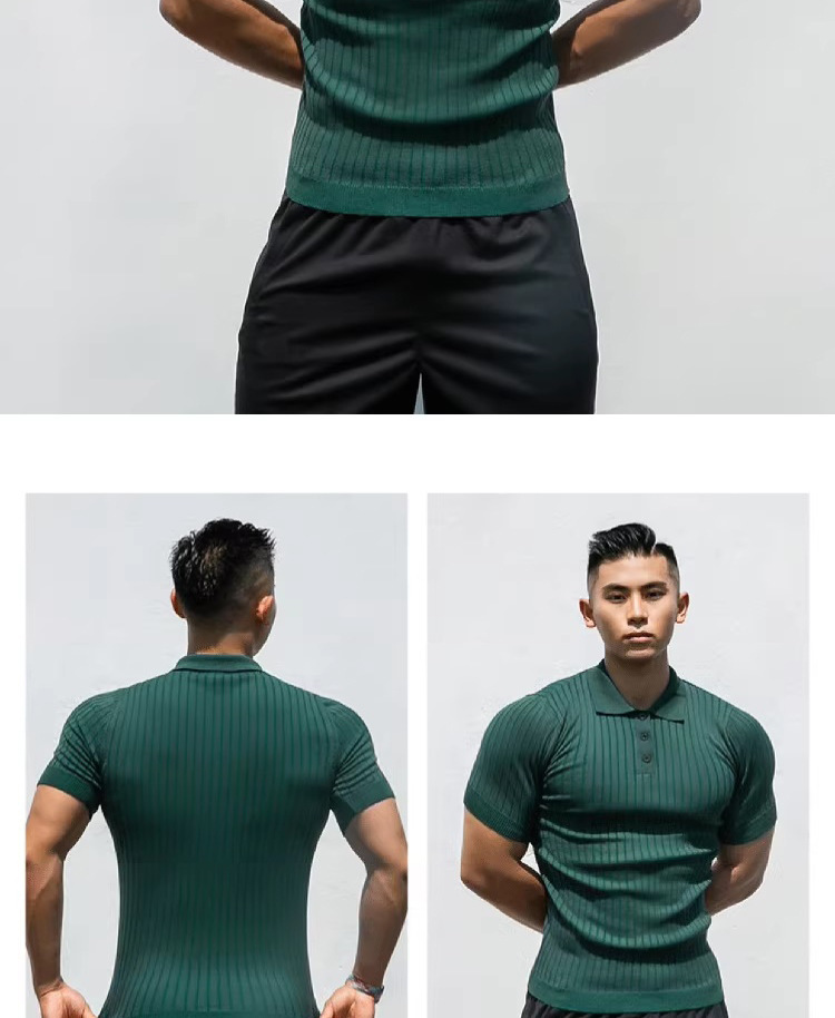 Pull d'été en maille à manches courtes pour homme mûr, coupe ajustée, style business, bouton de revers, mode américaine_voghion.com