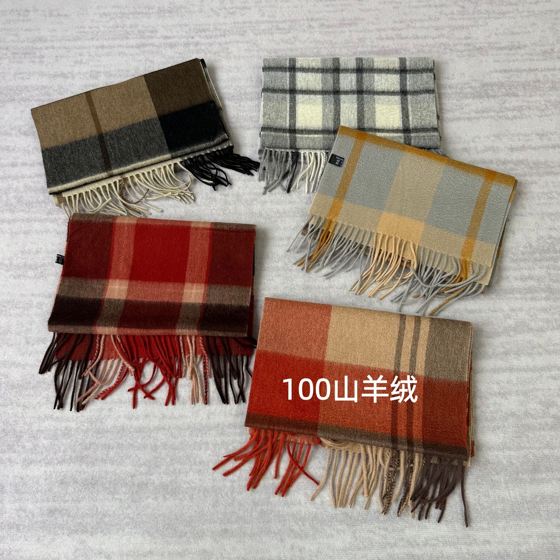 100山羊绒 格纹流苏！轻盈柔软舒适保暖百搭围巾围脖男女秋冬新