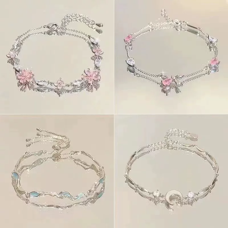 Браслет Fuchsia, дизайн с бантиком и цирконием, лёгкая люкс-стилистика, регулируемая цепочка