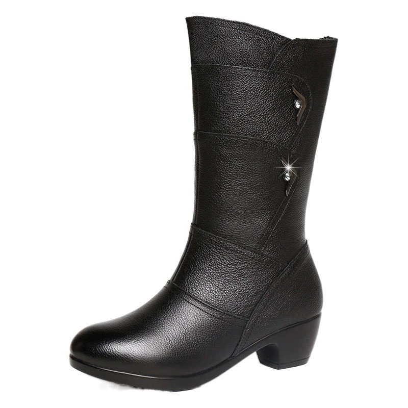 Женские сапоги на танкетке Ботинки миди Короткие сапоги Martin на низком каблуке Одиночные сапоги Ботинки миди на плоской подошве больших размеров на флисовой подкладке Ботинки миди из мягкой кожи для мам Осень