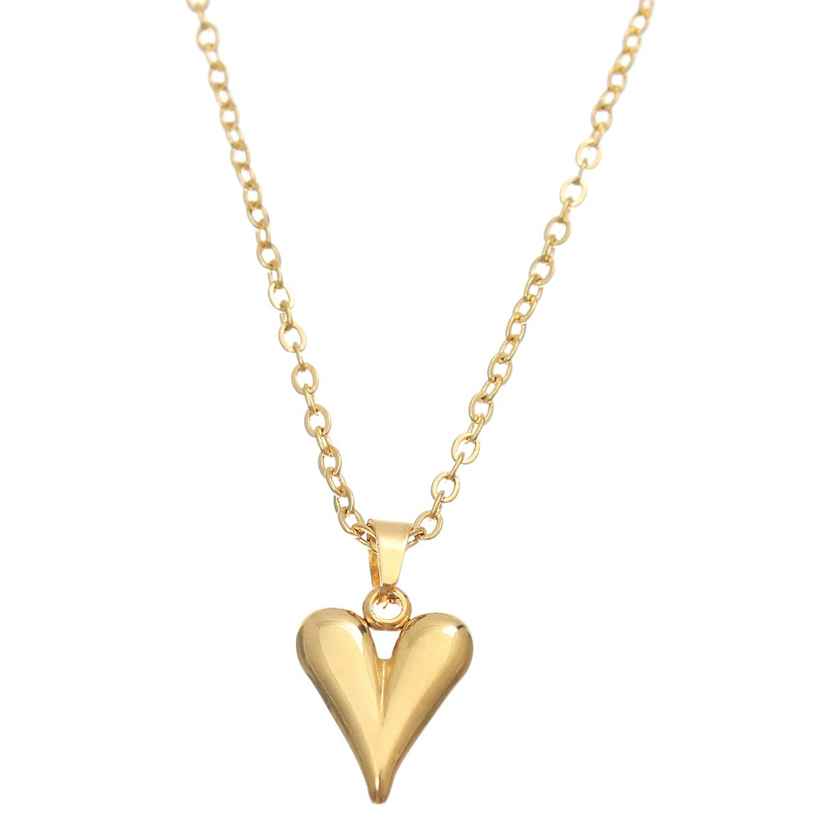 Collar con colgante de corazón dorado de acero inoxidable, estilo europeo/americano