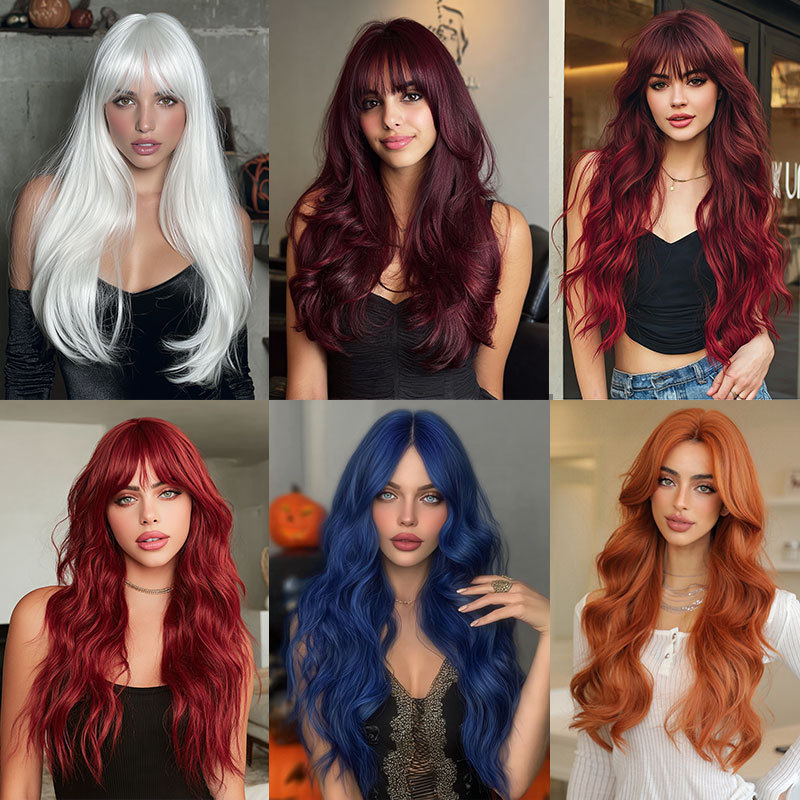 Cross-Border European and American Various Optional Fashionable Natural Women's Wigs Halloween Hot-Selling Simulated High-Quality Wig Sets