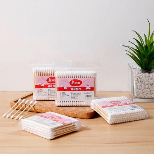 Meliya 100-count bagged wooden handle cotton swabs for makeup, cotton swabs, double-ended, department store wholesale