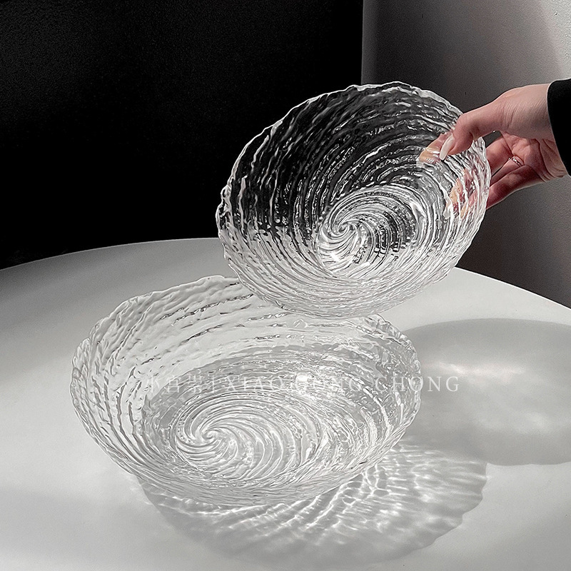 High-End Asymmetrical Ice Pattern Glass Bowl Fruit Plate Home Living Room Fruit Plate Fruit Basket Dessert Bowl Vegetable Salad Bowl