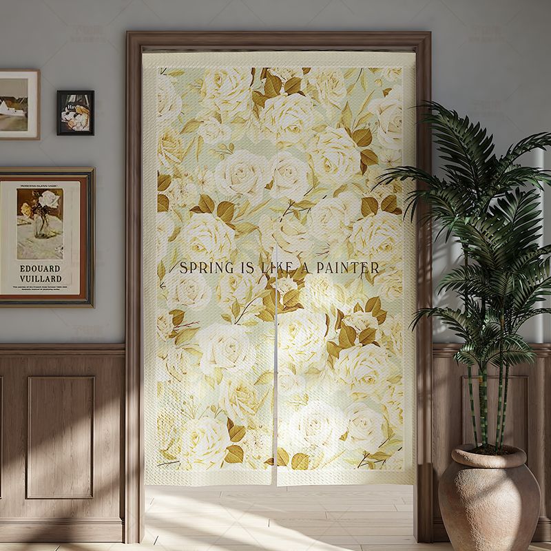 Stapled Ins-Style Fabric Door Curtain for Home Bedroom Partition Curtain, Kitchen Half Curtain, Bathroom No-Drill Hanging Curtain