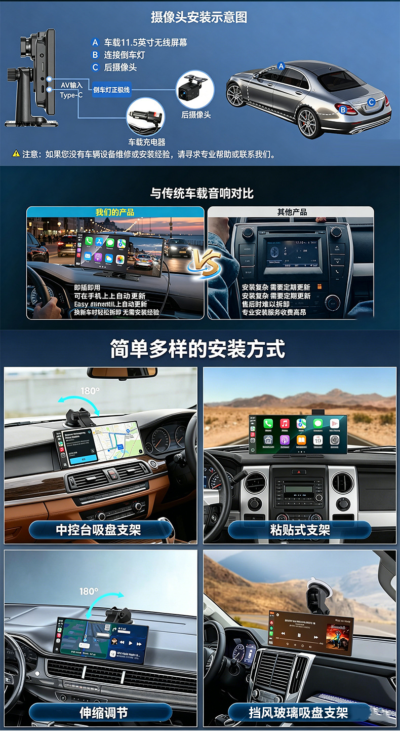 11.5-inch 4K ultra-high-definition front and rear recording car navigation system with voice control and carplay dashcam