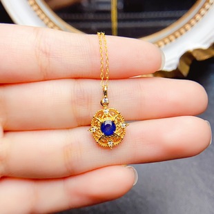 New natural sapphire pendant S925 silver inlaid main stone 5*5mm Joker net red explosions women's jewelry wholesale
