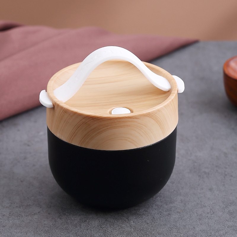 Caja de almuerzo de grano de madera traje de oficina chica estudiante caja de almuerzo portátil con tenedor cuchara en stock al por mayor horno de microondas