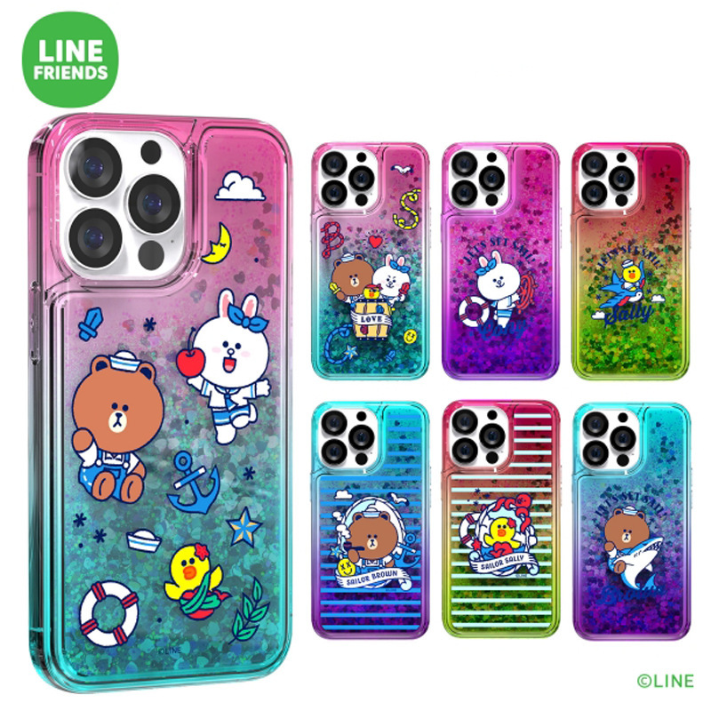 line friends brown bear nautical series glitter mobile phone case protective cover for Apple iphone13