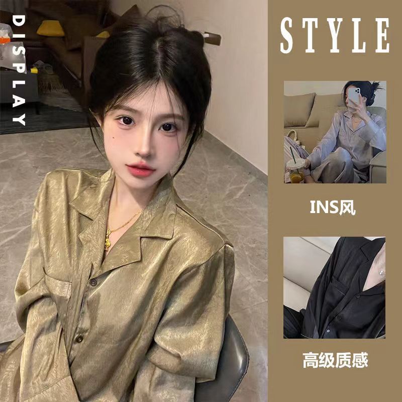 Ice Silk Pajamas for Women Spring & Fall Long-Sleeved Cute New Thin Silk Summer Ladies Ins Style Suit Home Clothes